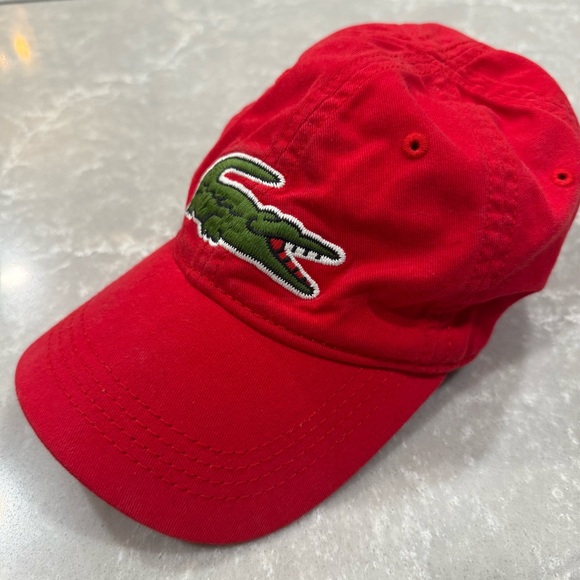 Lacoste Red Cotton Strapback Baseball Cap One Size EUC - Picture 1 of 7